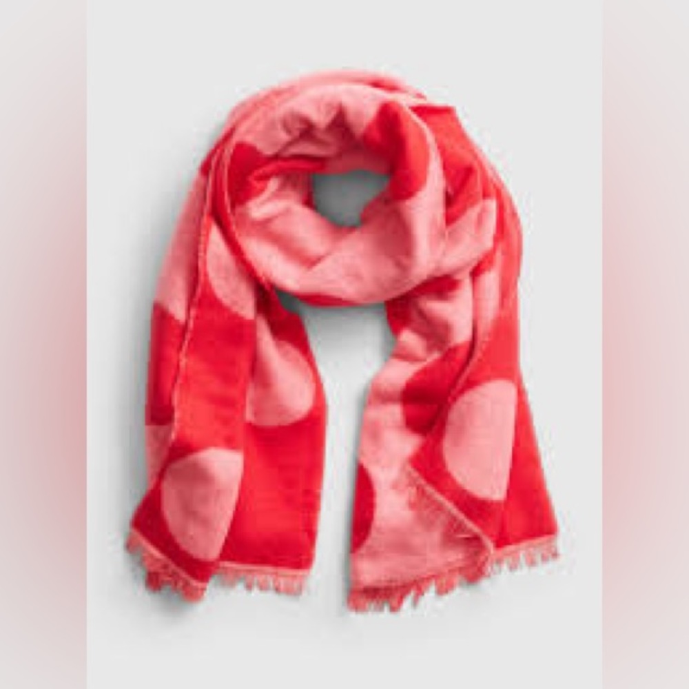 Gap Large Polka Dot Brushed Soft Rectangular Blanket Scarf-Red Pink-NWT